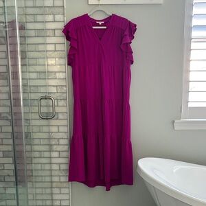 Umgee Vibrant Purple Midi Dress with Ruffle Sleeves